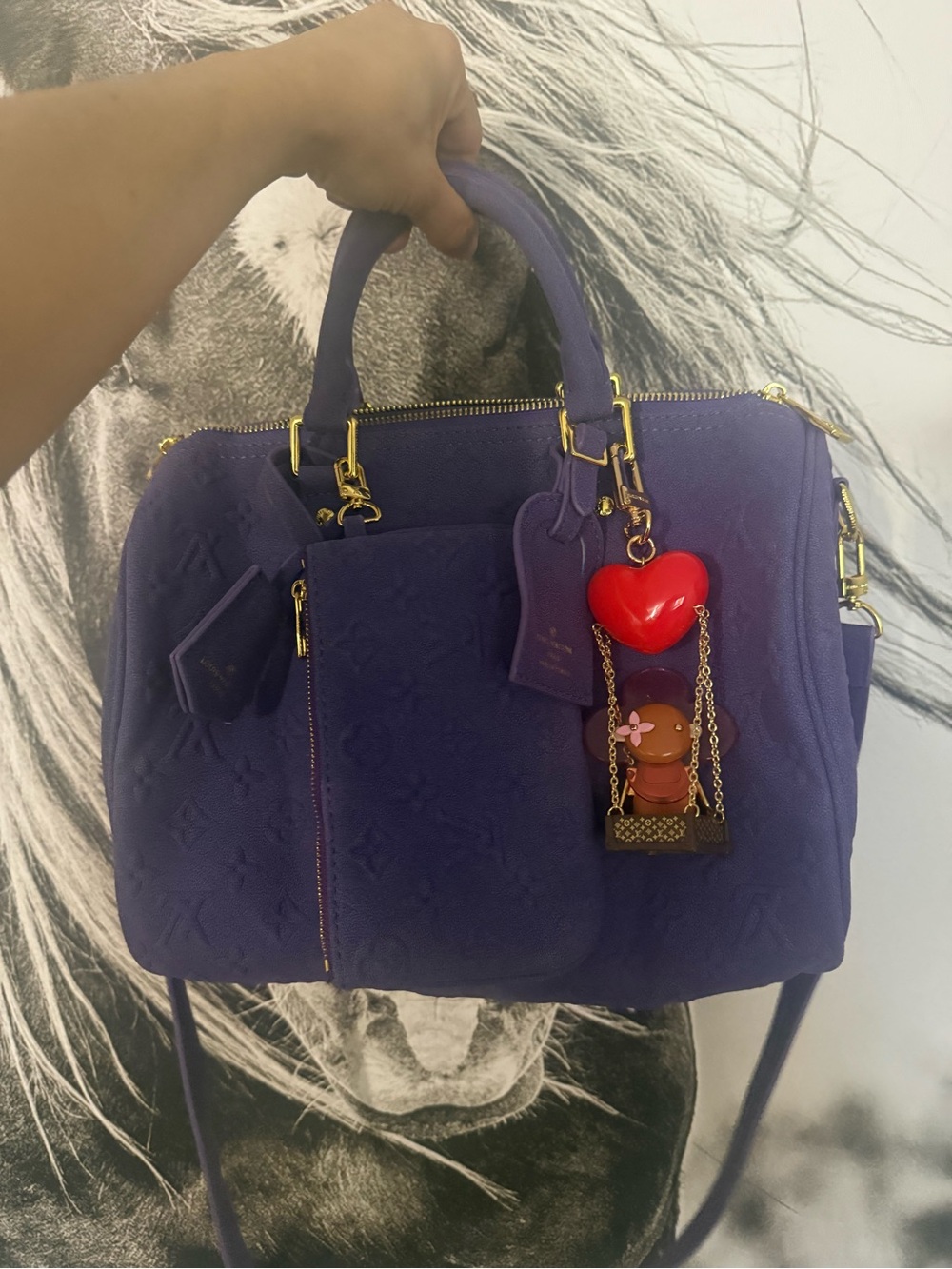 Purple Monogram Suede Travel Satchel with Detachable Strap - Picture 5 of 11